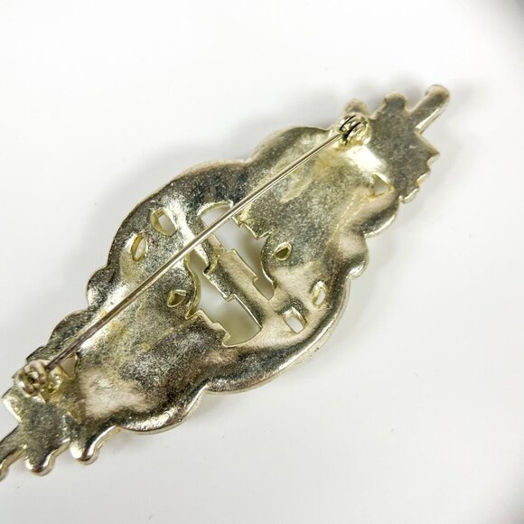 Vintage Art Deco Gold-Tone Rhinestone Brooch Intricate Knot Florals Victorian - Picture 3 of 4